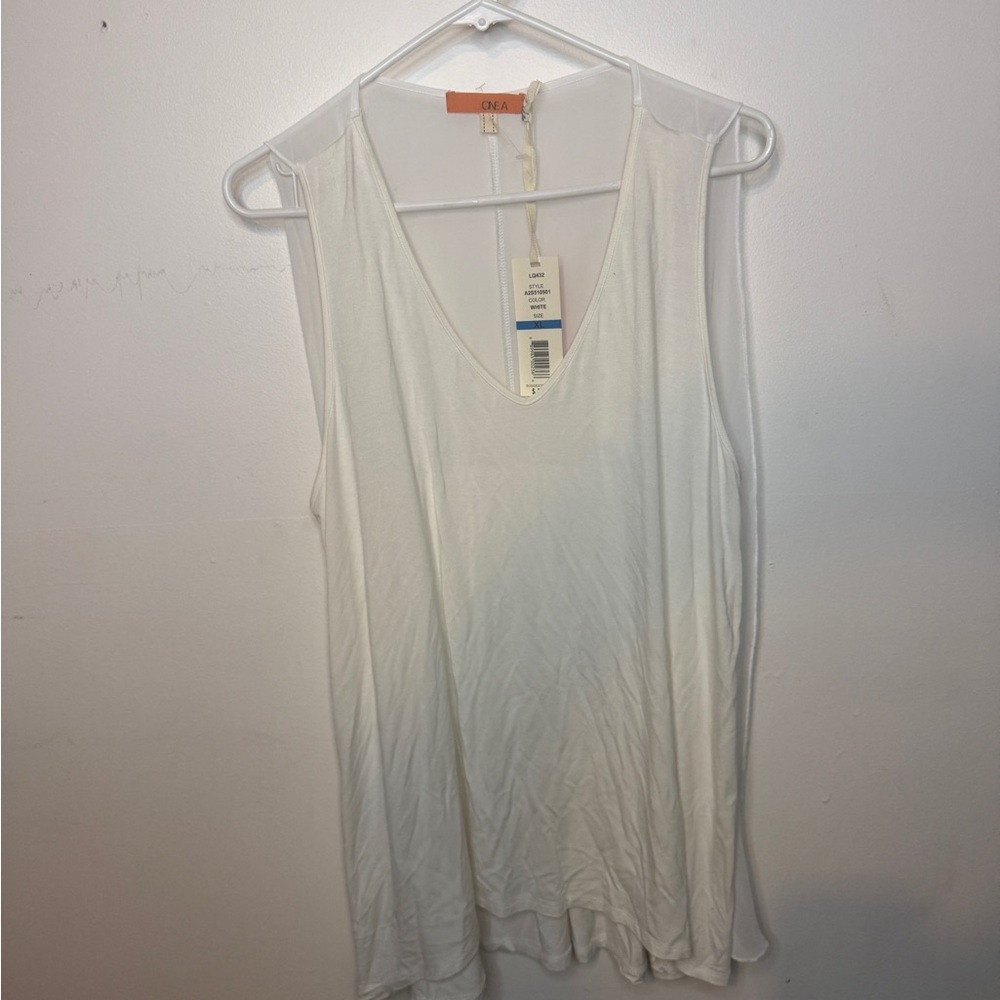 One A White Sleeveless Top with Sheer Back